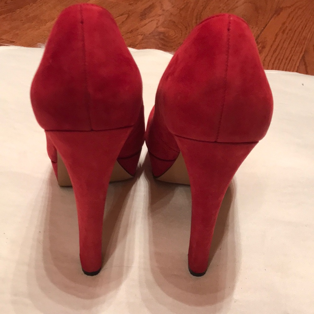 Red Faux Suede Chunky Heel Platform - Picture 3 of 6